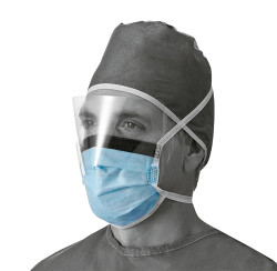 LyncMed vienkartinė veido kaukė su skydeliu ir raišteliais, mėlyna (50 vnt.)