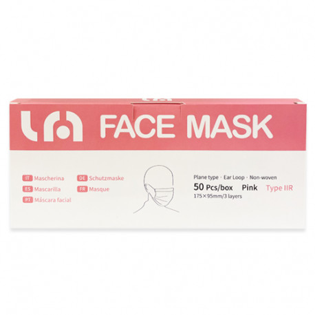 LyncMed Trisluoksnė vienkartinė veido kaukė, rožinė (50 vnt.)