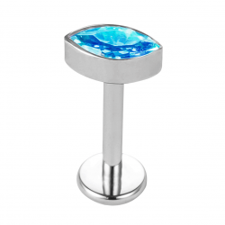 Титановая серьга с пластиной - синий камень маркиз опал, 1,2*8 мм.