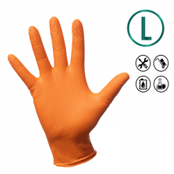 Maxter nitrile gloves, max grip, orange L size 100 pcs
