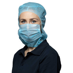 Nitras disposable cap with integrated 2-layer mask, light blue, 100 pcs