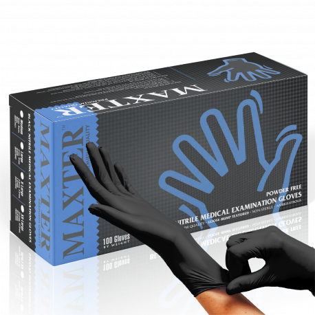 Maxter nitrile gloves, max grip, black L size 100 pcs