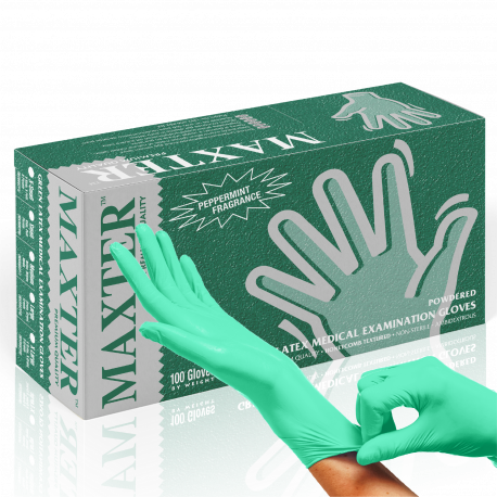 Maxter latex gloves with peppermint aroma, green sp. M size, 100 pcs, with powder